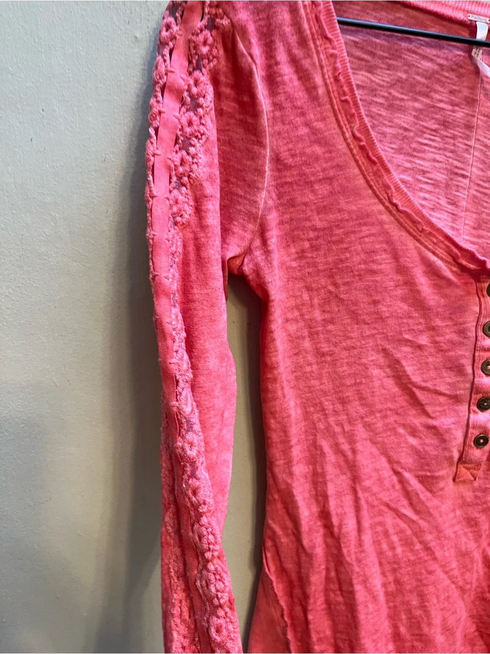 Free People Coral Shell Stiched Henley size small